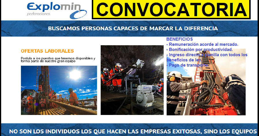 Convocatoria de Trabajo Explomin del Peru S.A. 209 Vacantes