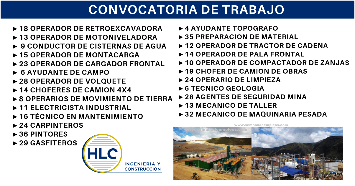 Nuevas Vacantes para trabajar en HLC Ingeniería y Construcción 201 plazas