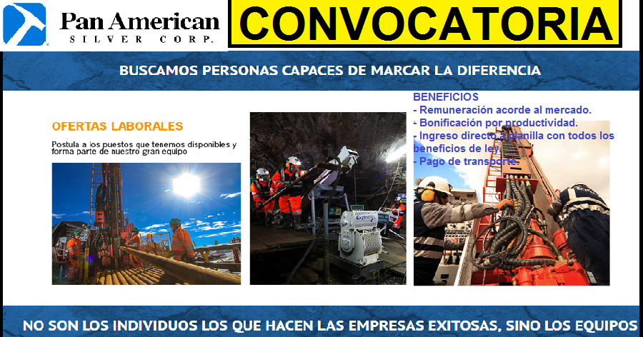 Vacantes para trabajar en PAN AMERICAN SILVER PERU S.A.C. 149 Plazas