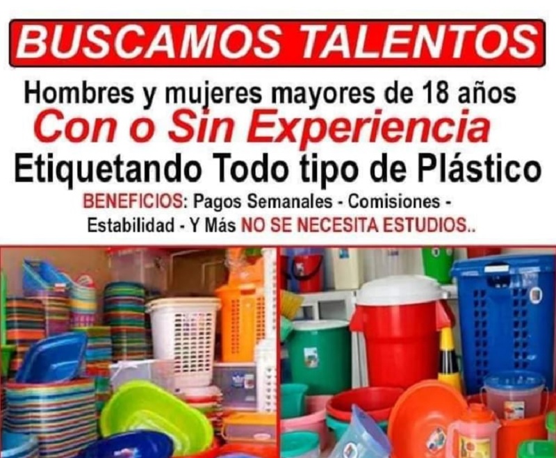 Plasticos Nacionales Necesita Urgente Personal Para Etiquetar Plasticos desde Casa 744 Plazas Limitadas