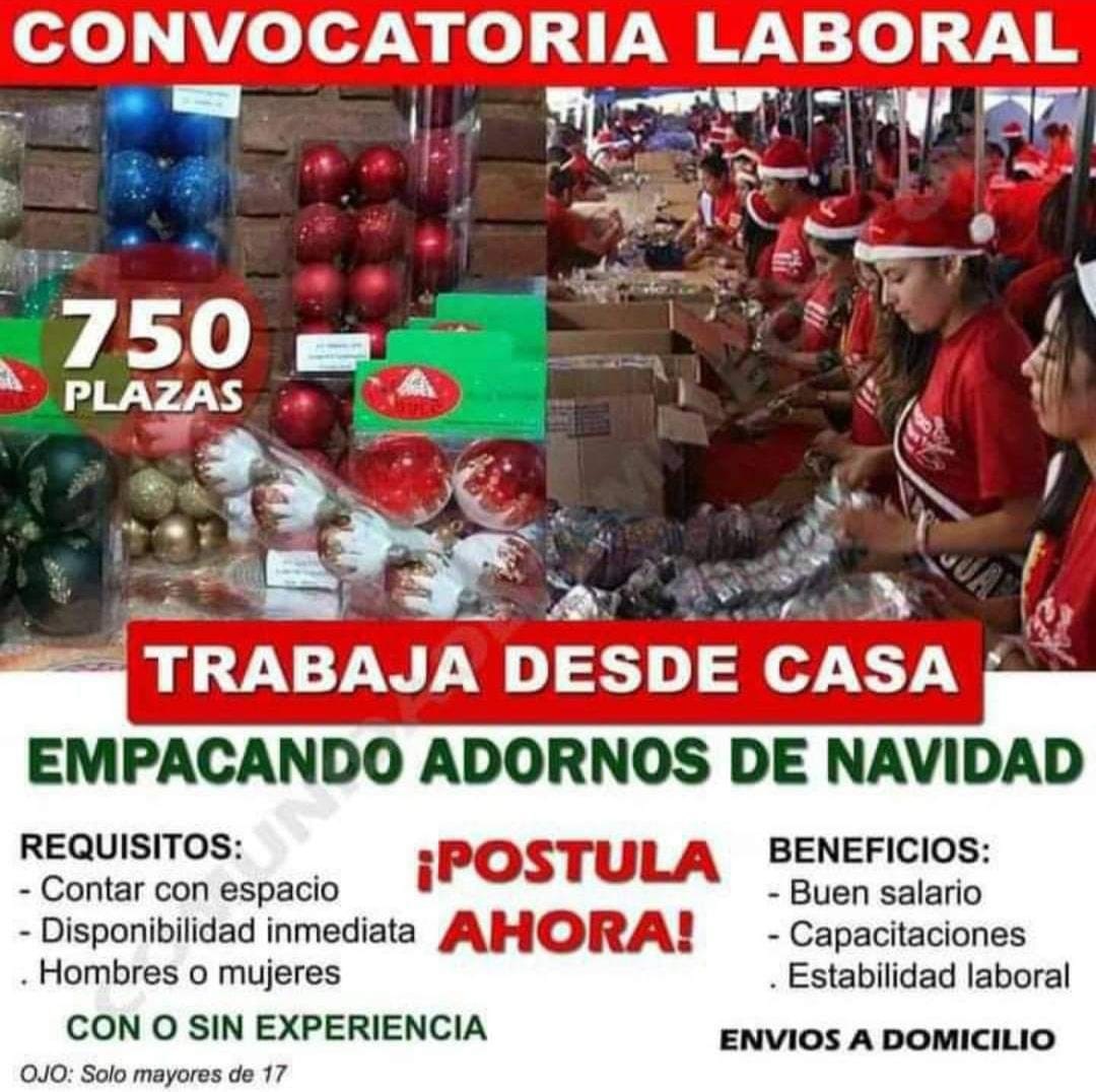 Urgente Se Necesita Personal para Empacar Adornos Navideños Desde tu casa por campaña 857 Plazas Limitadas