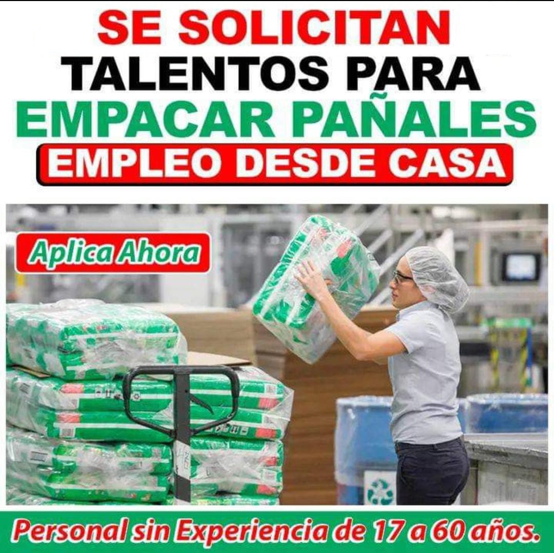 Urgente Se Solicitan Trabajadores para empacar pañales empleo netamente desde casa plazas limitadas