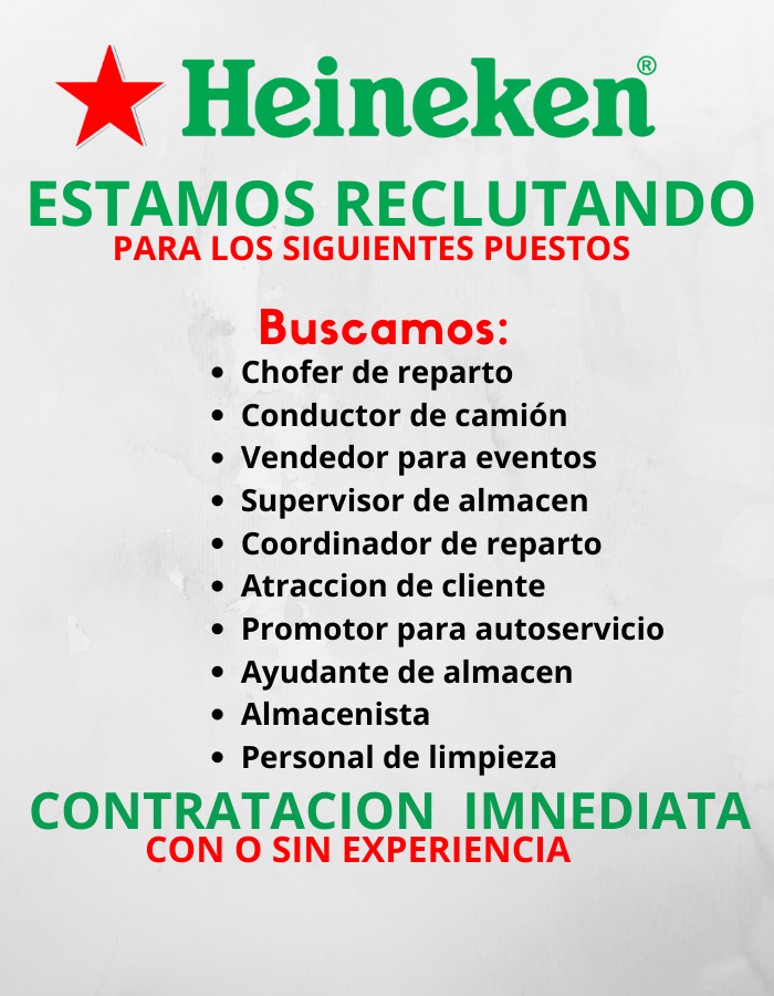 Empresa internacional solicita empleados en diversas areas