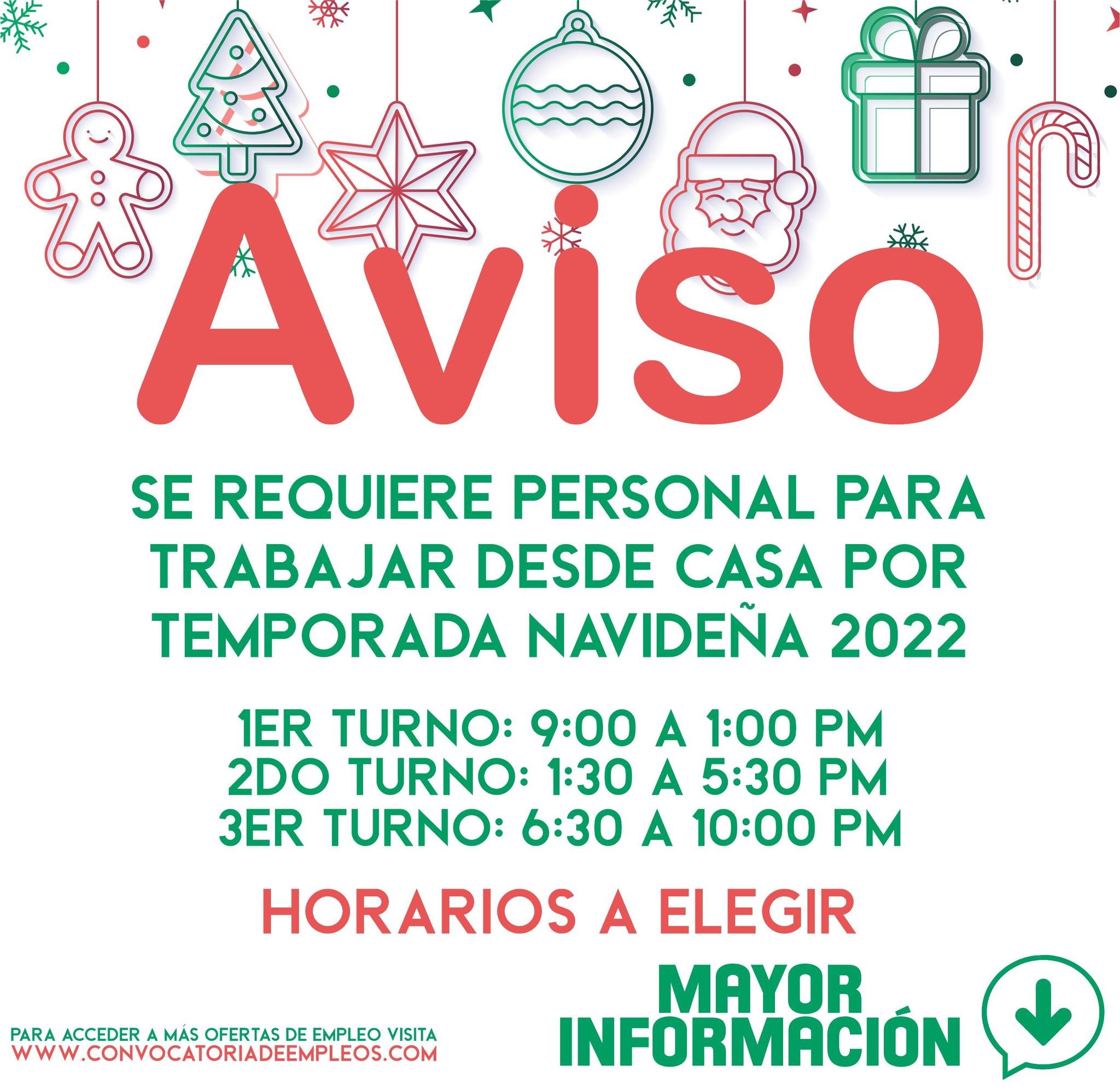 AVISO se necesita colaboradores para trabajo desde casa por temporada navideña 2022
