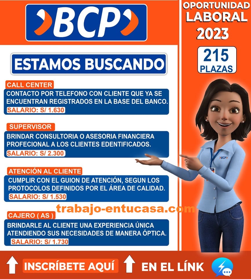 Nueva convocatoria de trabajo Banco de crédito vacantes limitadas